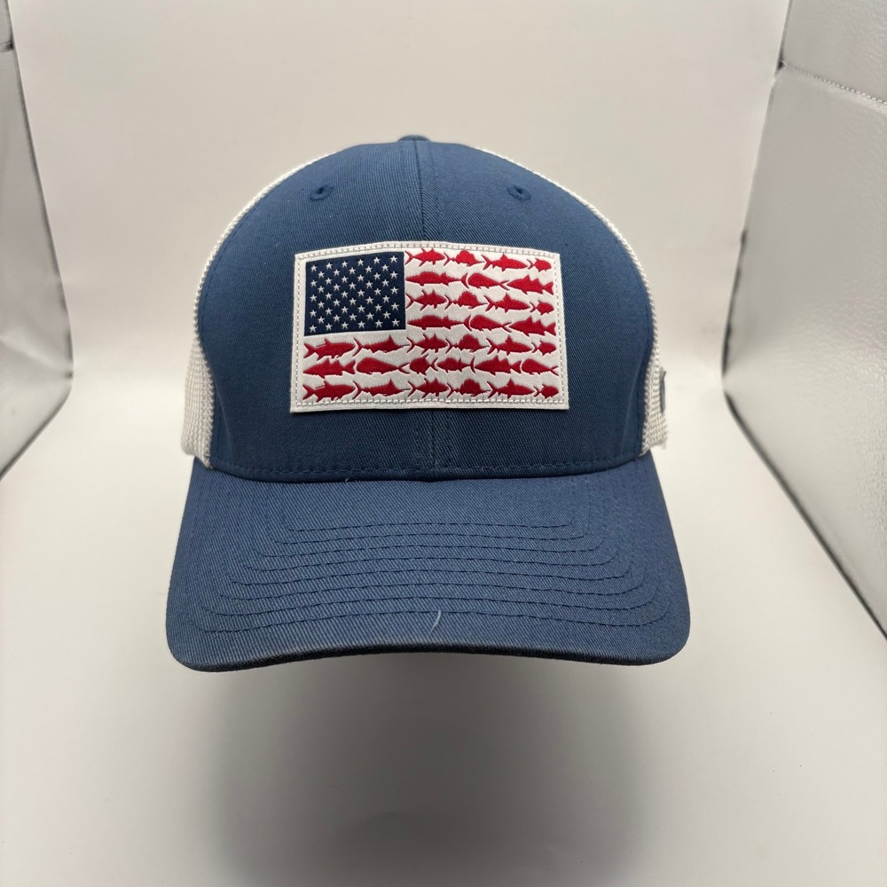 Columbia PFG Fish Flag Mesh Ball Cap Blue White L/XL CU0117 Hat